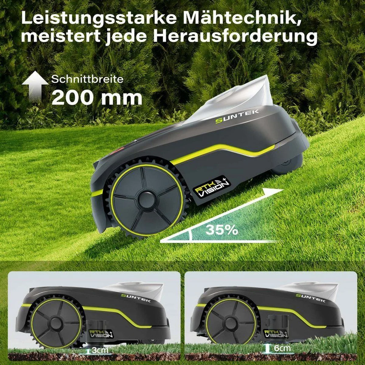 Suntek RTK+Vision+TOF LiDAR Mähroboter, kabellos, 500 m², App-gesteuert 4