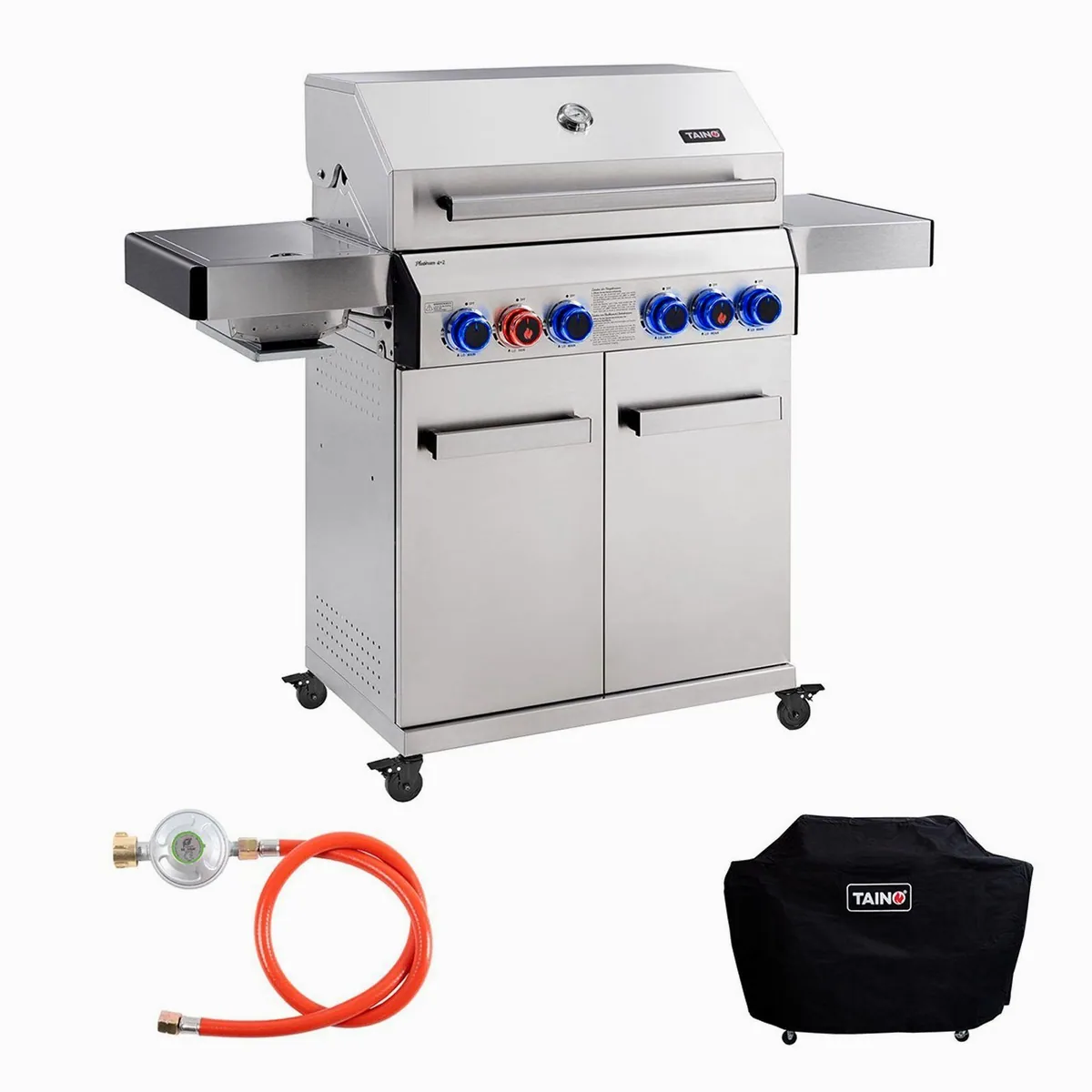 TAINO Gasgrill PLATINUM 4+2, Edelstahl, hohe Leistung, integrierter Seitenbrenner