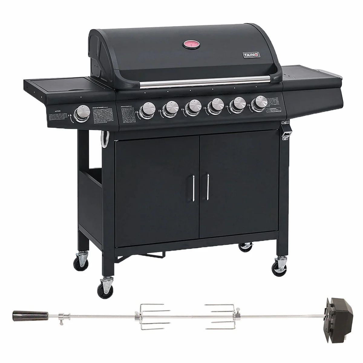 TAINO RED 6+1 Gasgrill, 6 Edelstahlbrenner, Seitenkocher, Drehspieß