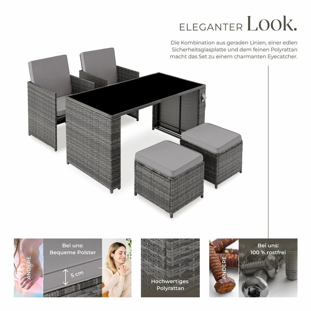 tectake Palermo Rattan-Gartenlounge, für 2-4 Personen, wetterfest, inkl. Flaschenöffner 3