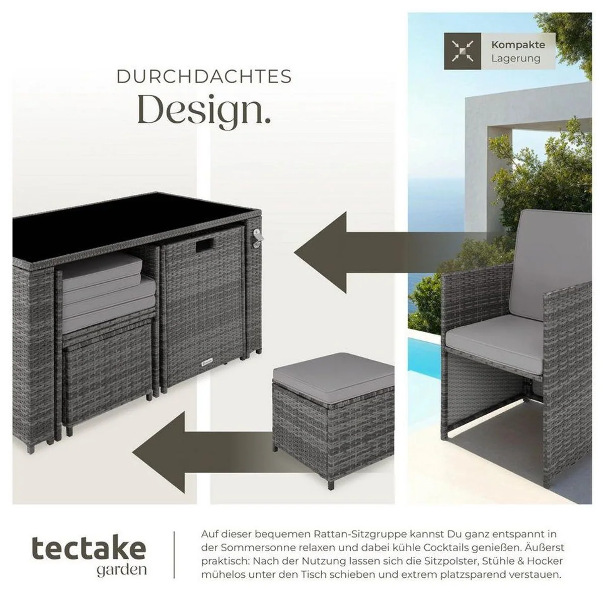 tectake Palermo Rattan-Gartenlounge, für 2-4 Personen, wetterfest, inkl. Flaschenöffner 4