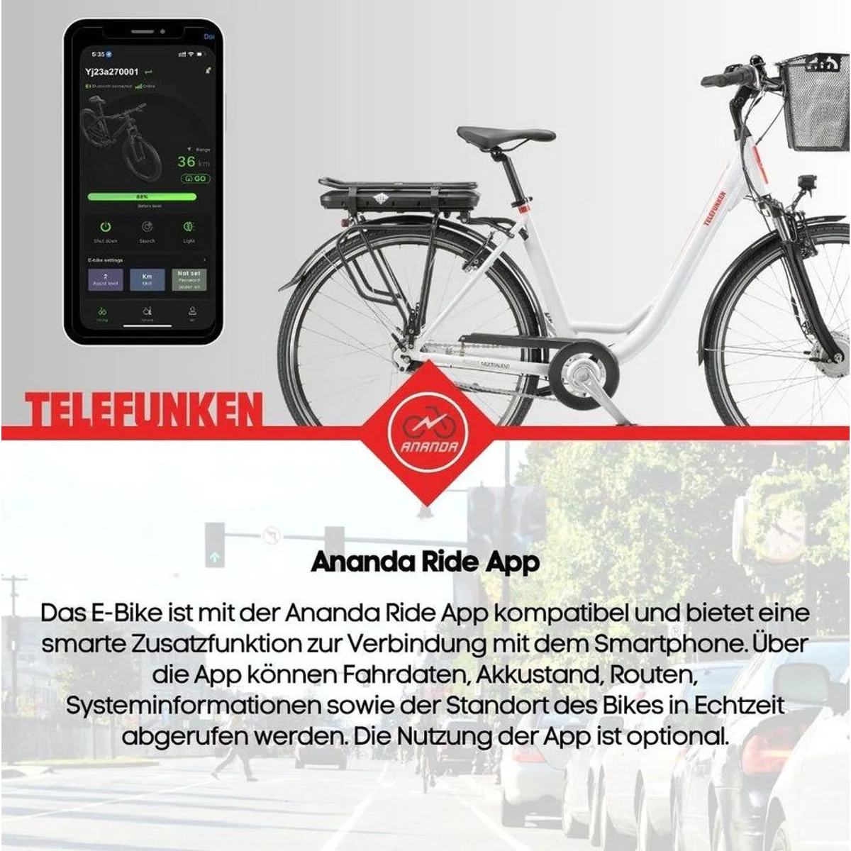 Telefunken E-Bike RC657, 250 W Frontmotor, 7-Gang Nabenschaltung, 536,5 Wh Akku 5