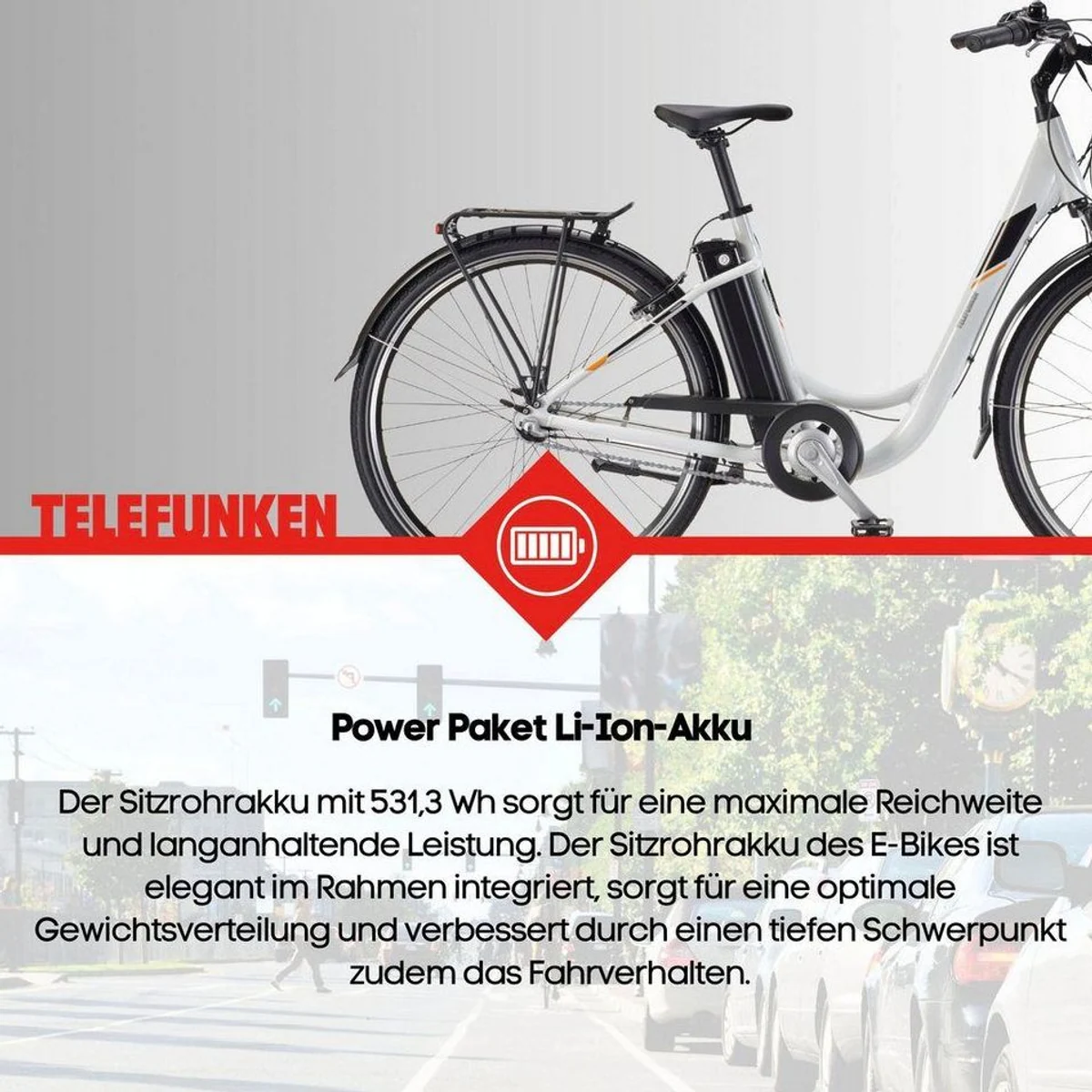 Telefunken E-Bike RC830, 250 W Frontmotor, 3-Gang Schaltung, 531,3 Wh Akku 4
