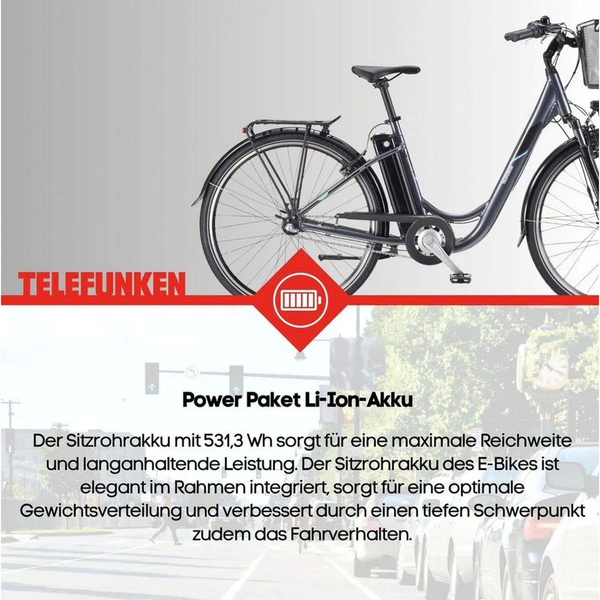 Telefunken E-Bike RC830, 250 W Frontmotor, 3-Gang Shimano Nexus — ideal für Stadtfahrten 3