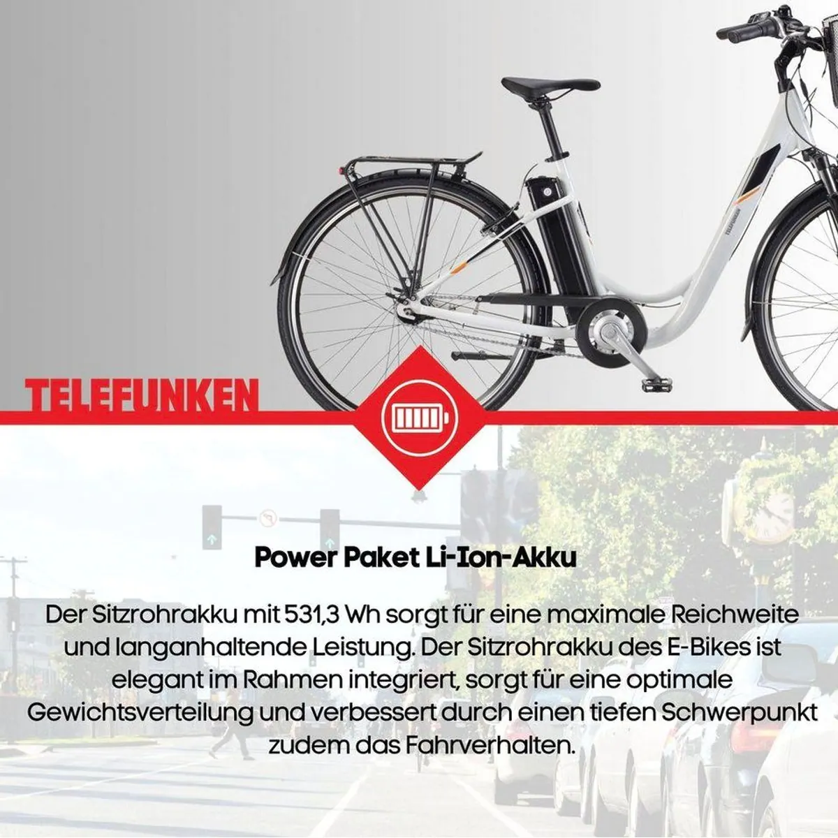 Telefunken E-Bike RC840, 250 W Frontmotor, 7-Gang Shimano Nexus, 531,3 Wh Akku 4