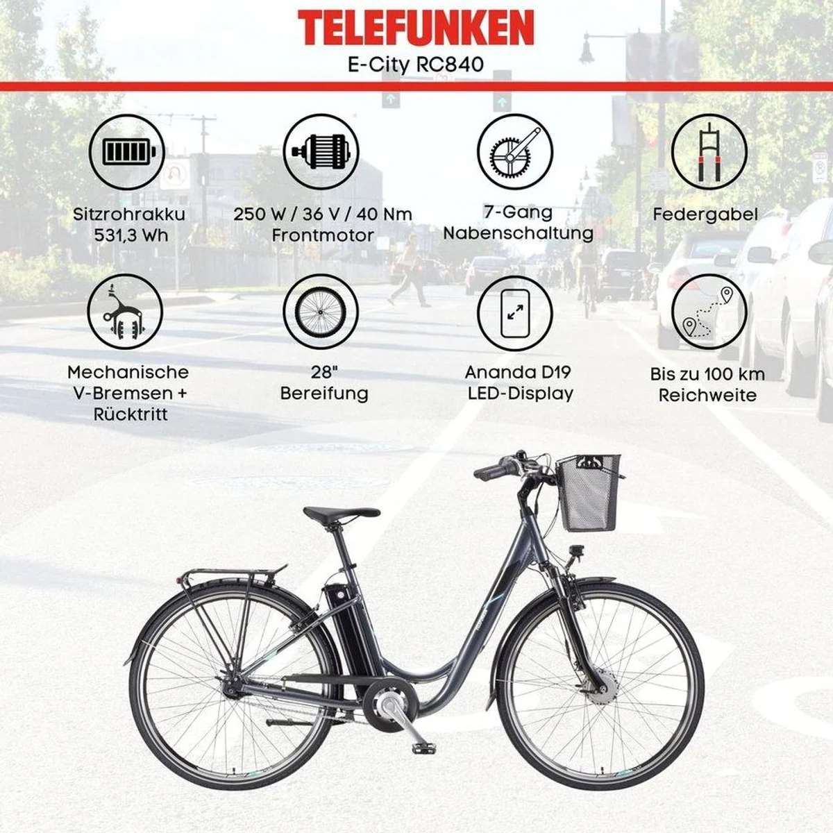 Telefunken E-Bike RC840, 7-Gang Shimano Nexus, Frontmotor, 531,3 Wh 4