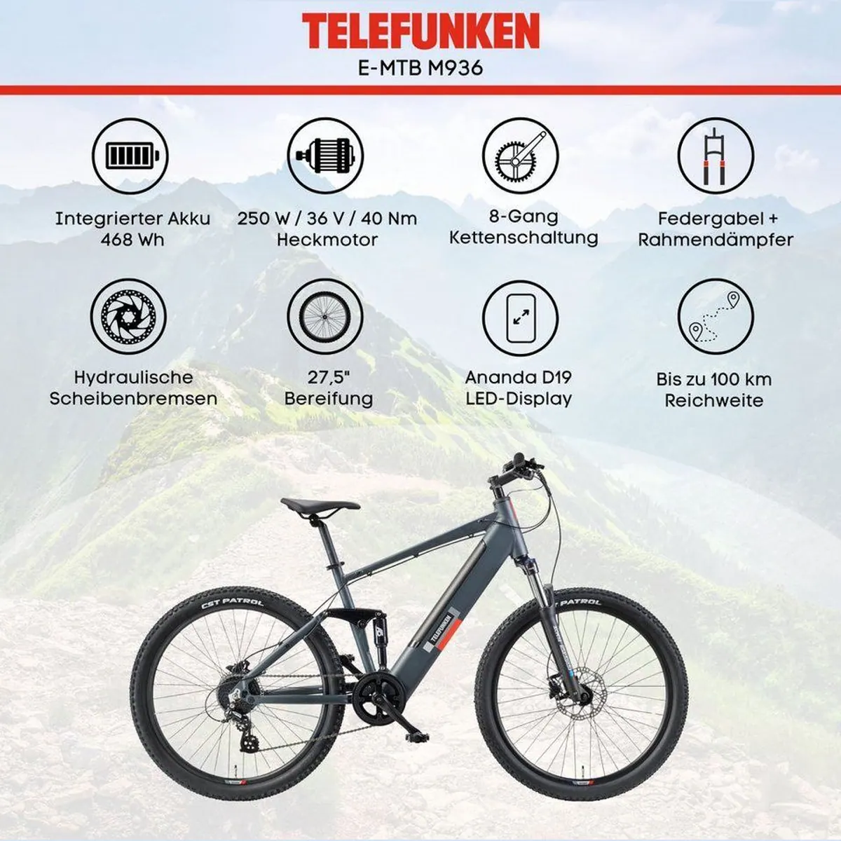 Telefunken E-Bike Aufsteiger M936, 8-Gang Shimano, Heckmotor, 468 Wh 5