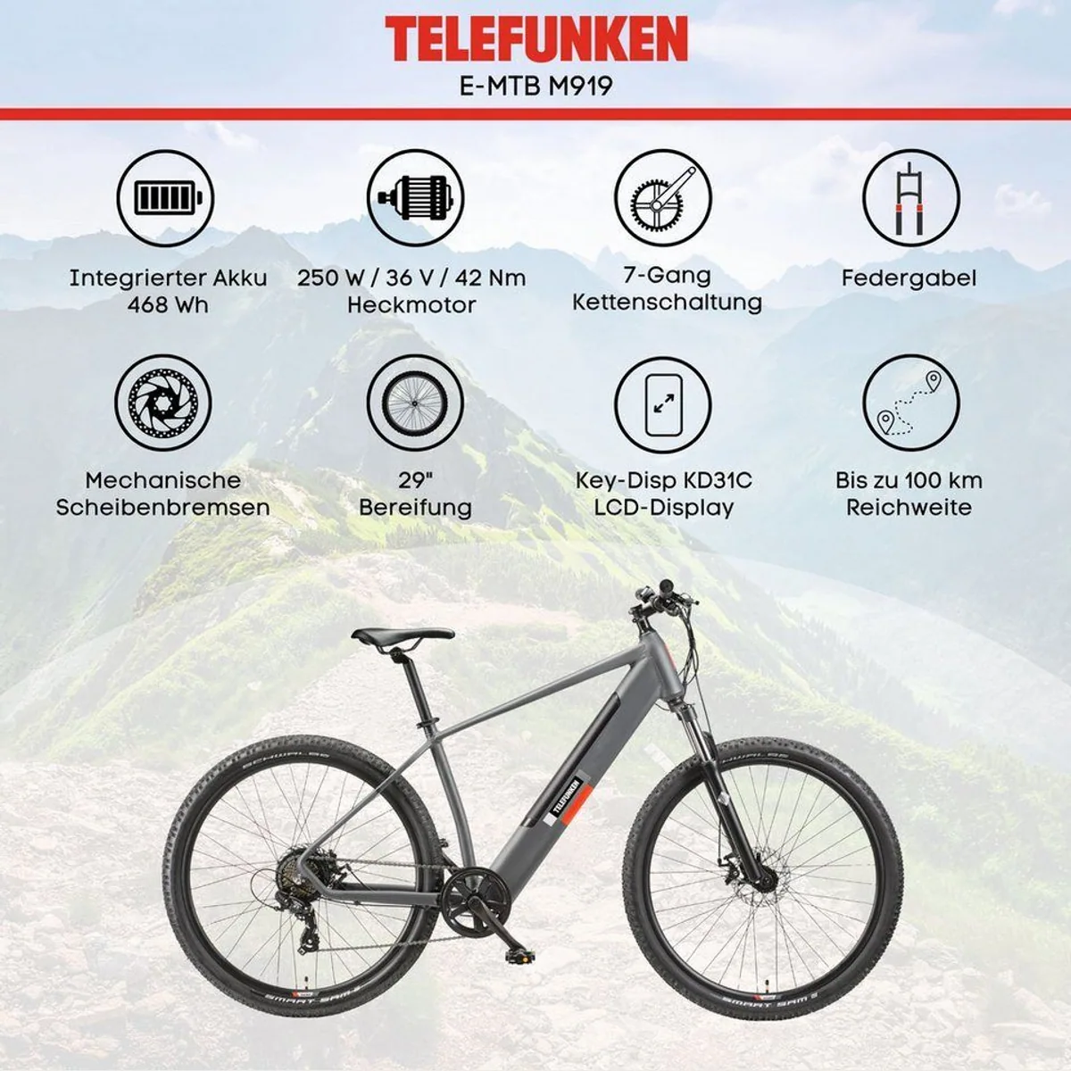 Telefunken E-Bike Aufsteiger M919, 7-Gang Shimano, leistungsstarker Heckmotor 5
