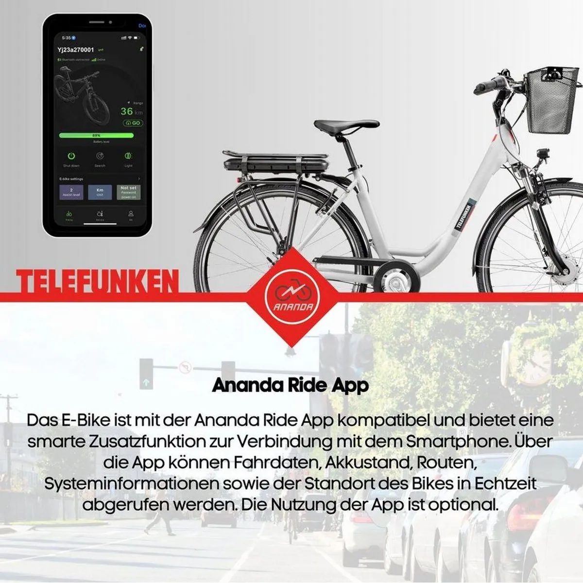 Telefunken E-Bike RC667, 250 W Frontmotor, 7-Gang Nabenschaltung, 536,5 Wh Akku — ideal für Stadt und Freizeit 5