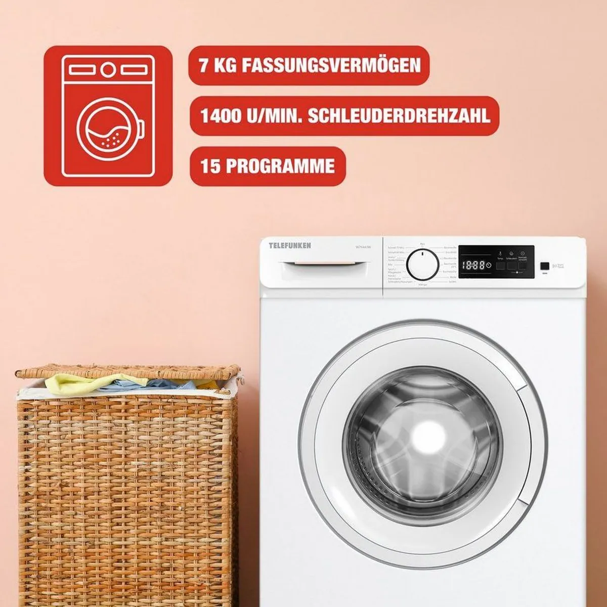 Telefunken W714A1W Waschmaschine, 7 kg, 1400 U/min, Inverter Motor, Schontrommel 3