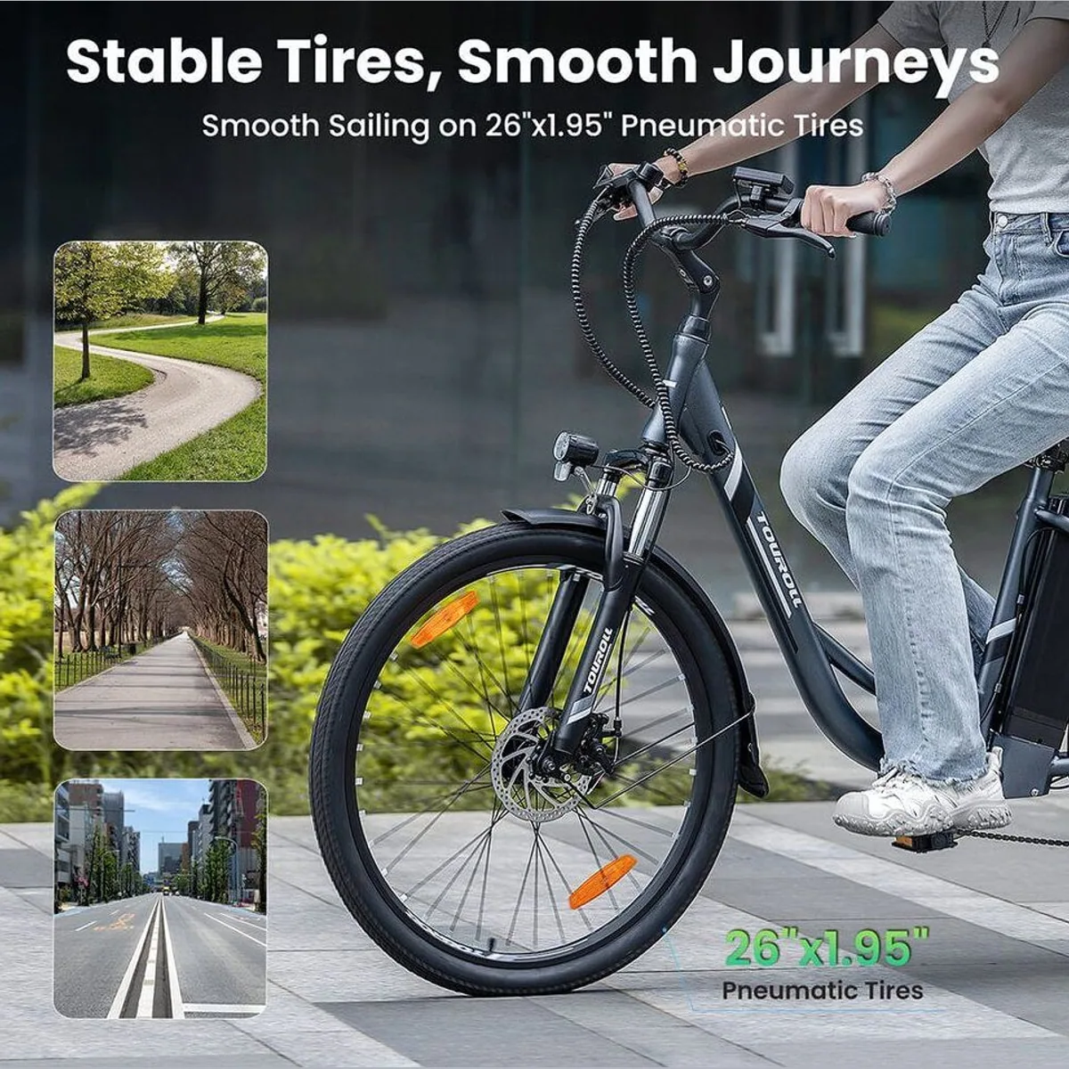 Touroll B1 E-Bike, 90 km Reichweite, 250 W Motor, 7-Gang Shimano — ideal für Pendler 5