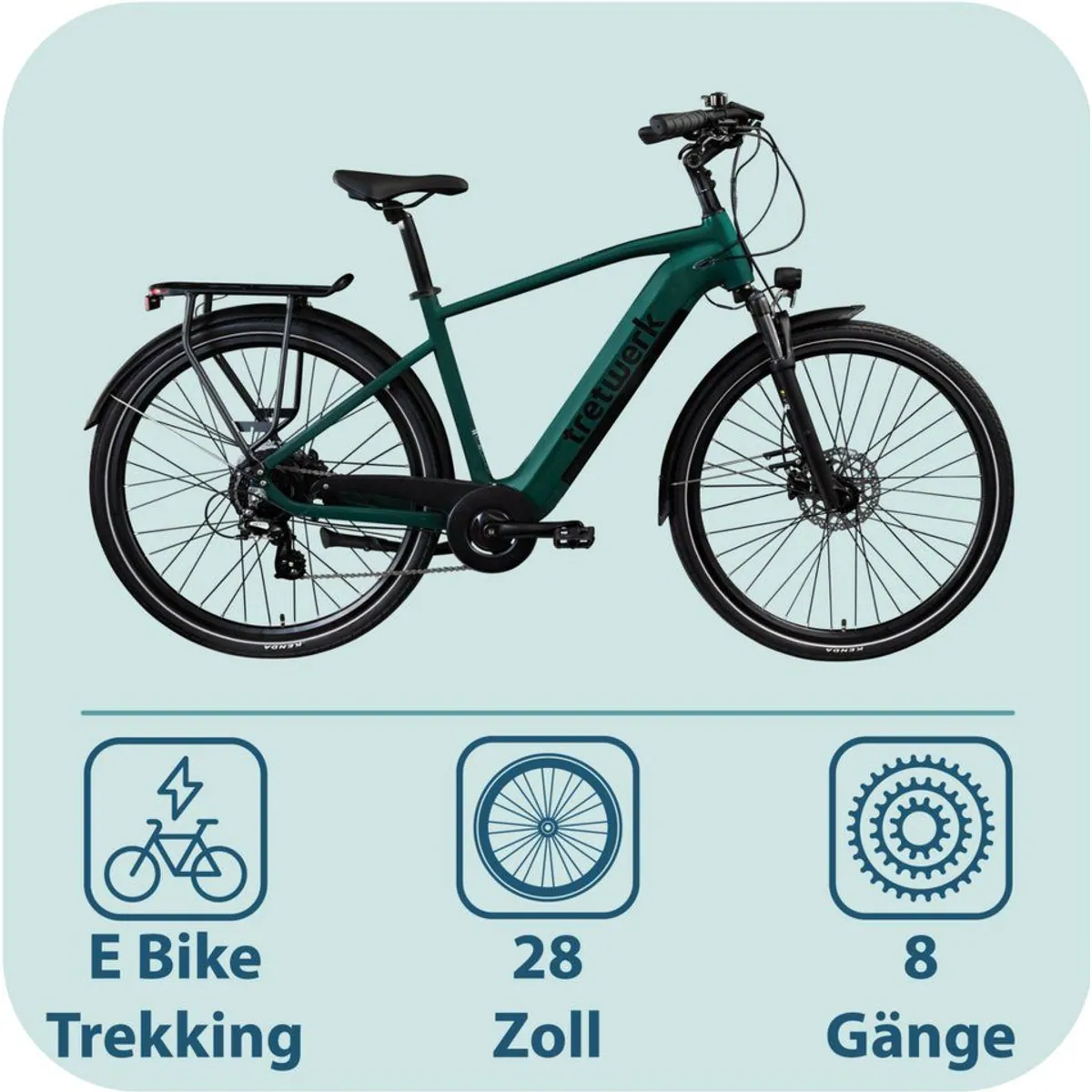 Tretwerk Onyx E-Bike Trekkingrad, 8-Gang Shimano, 540 Wh Akku, Heckmotor 2