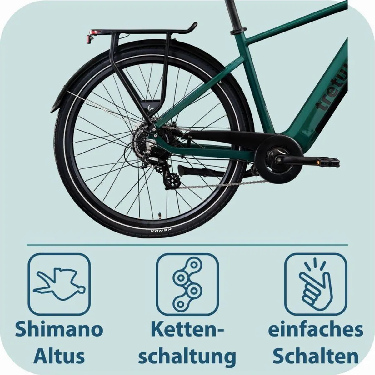 Tretwerk Onyx E-Bike Trekkingrad, 8-Gang Shimano, 540 Wh Akku, Heckmotor 4
