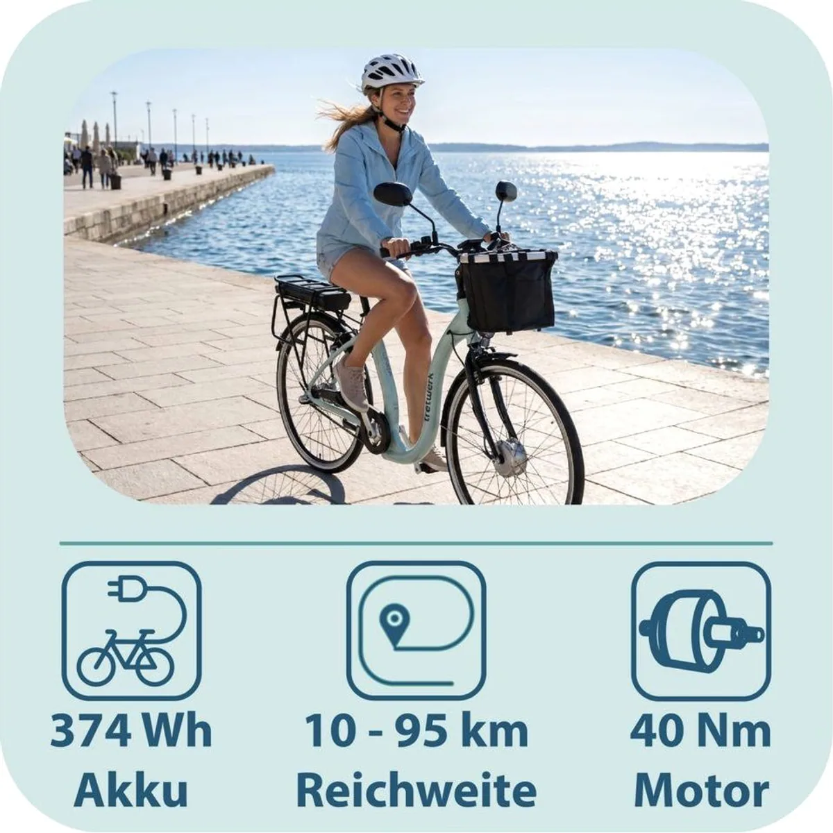 Tretwerk Linea E-Bike Cityrad, 3 Gang Nabenschaltung, 374 Wh Akku, tiefer Einstieg 4