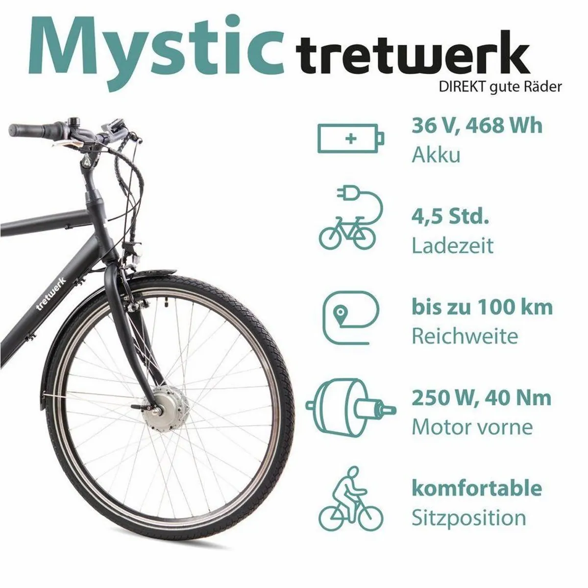 Tretwerk Mystic E-Bike Trekkingrad, 7 Gang, komfortabel & leistungsstark 2