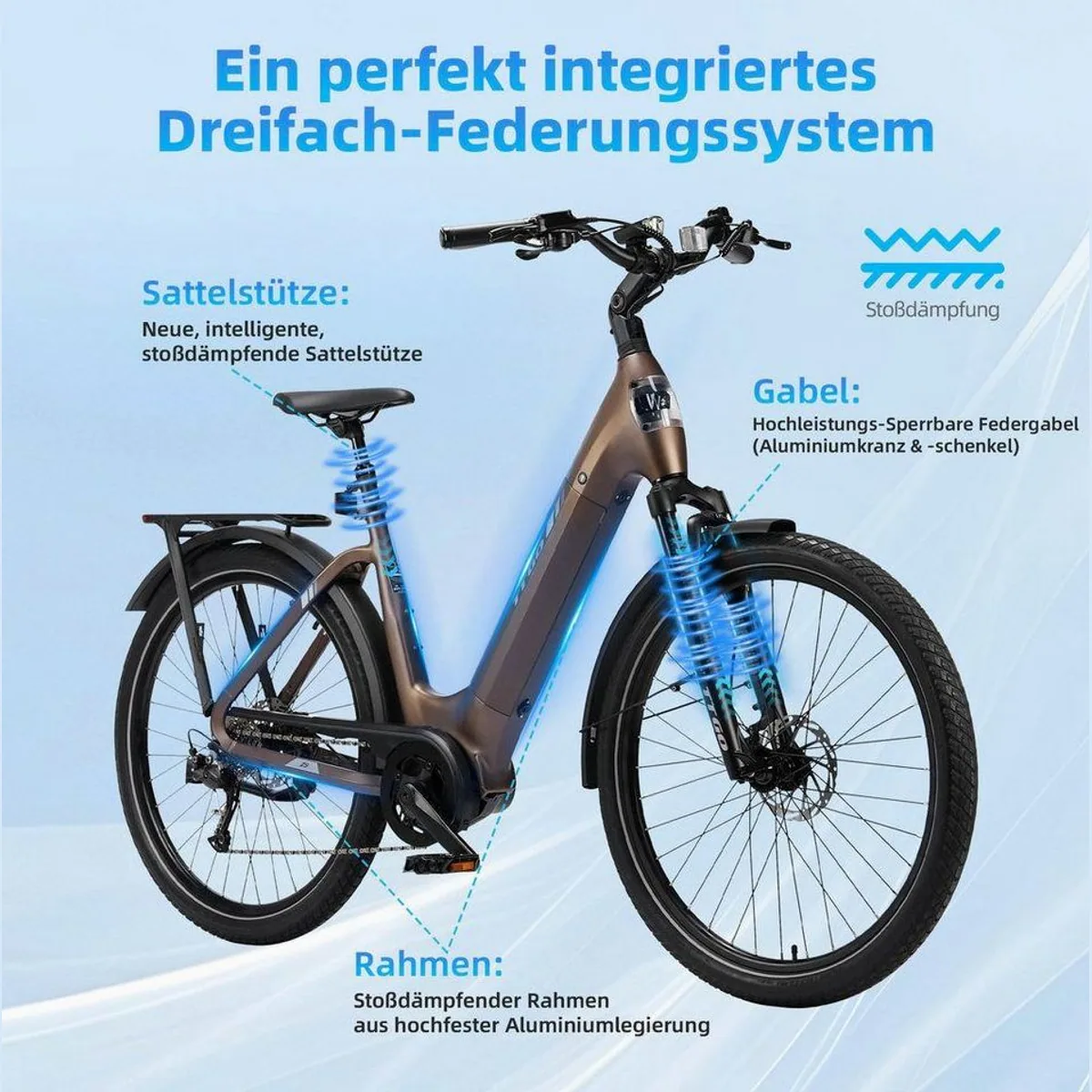 TTGO E-Bike Cityrad 28 Zoll, kraftvoller Mittelmotor, 130 km Reichweite, komfortable Federsattelstütze 2