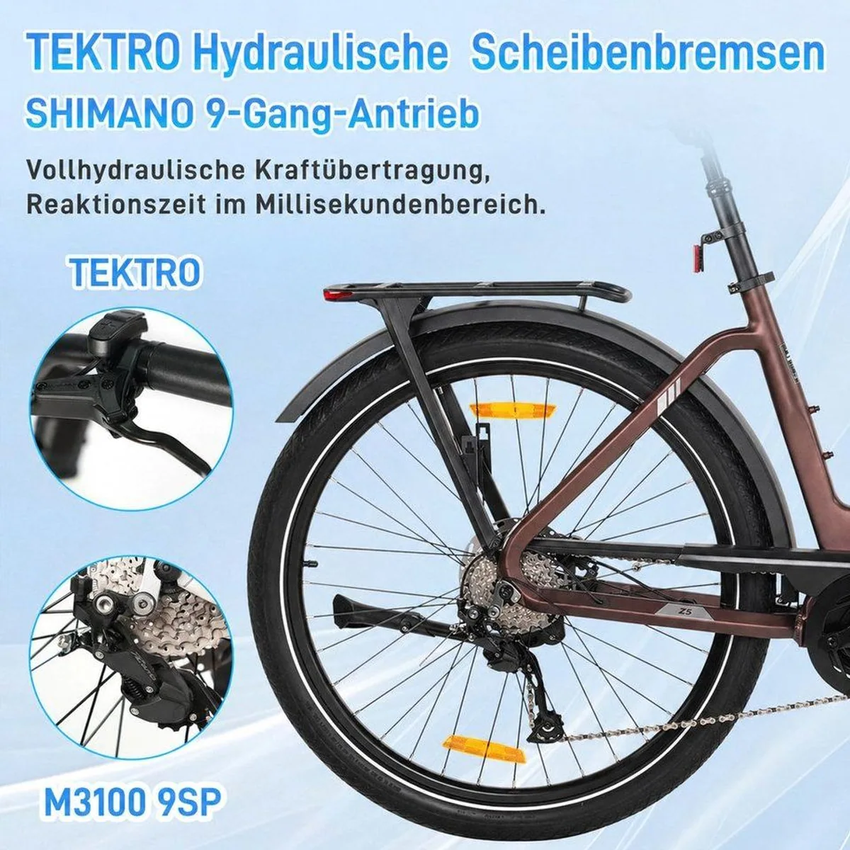 TTGO E-Bike Cityrad 28 Zoll, kraftvoller Mittelmotor, 130 km Reichweite, komfortable Federsattelstütze 5
