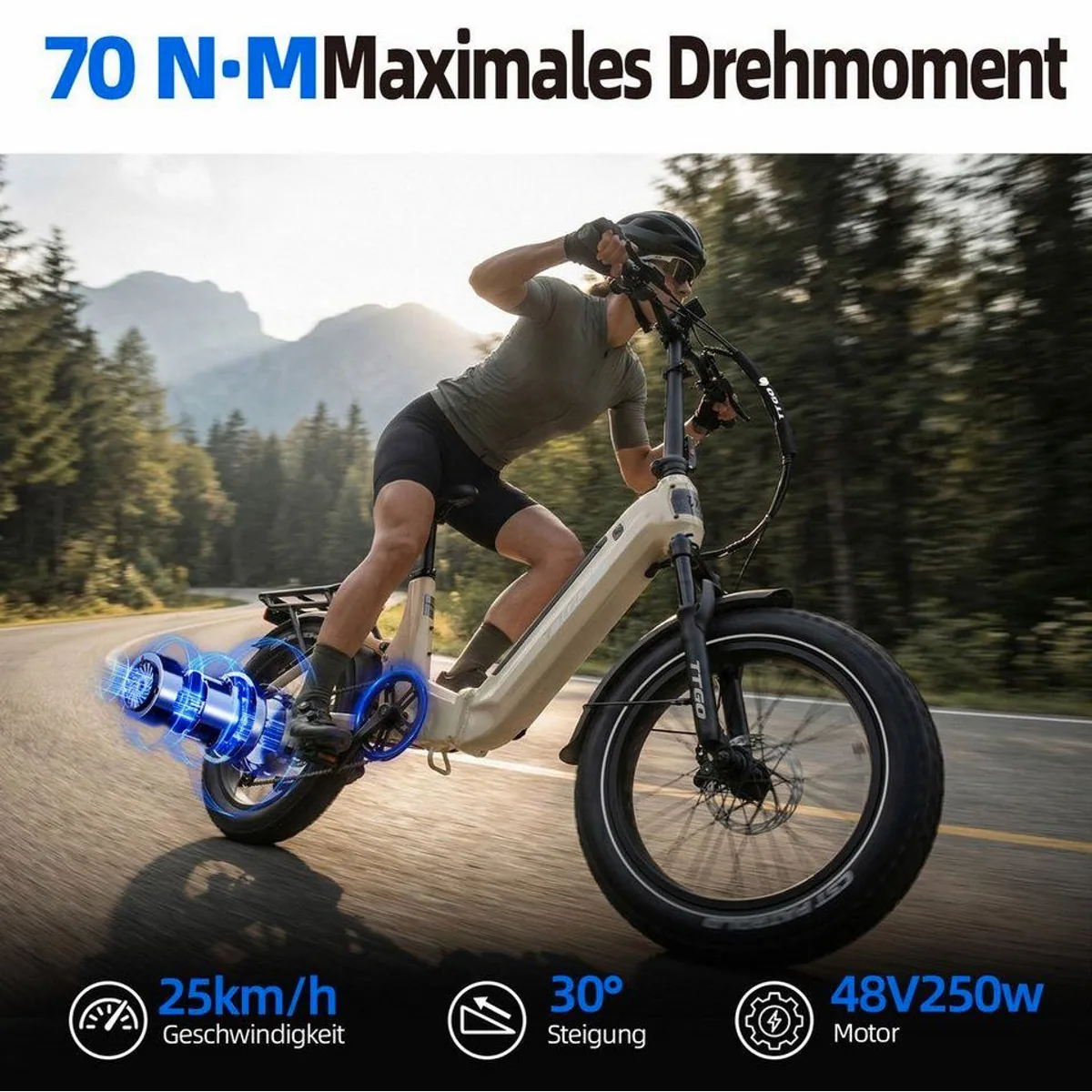 TTGO E-Bike Klapprad 20 Zoll, vollgefederte Fahrkomfort, 720 Wh Akku, 150 km Reichweite 5