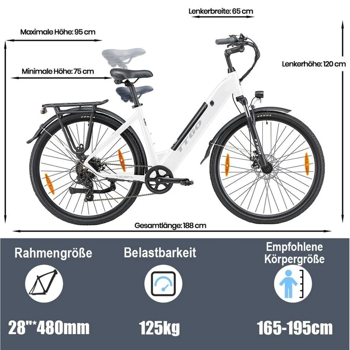 TTGO HZ-28TS E-Bike, 720 Wh Akku, Aluminium-Tiefrahmen, 7-Gang-Schaltung 2