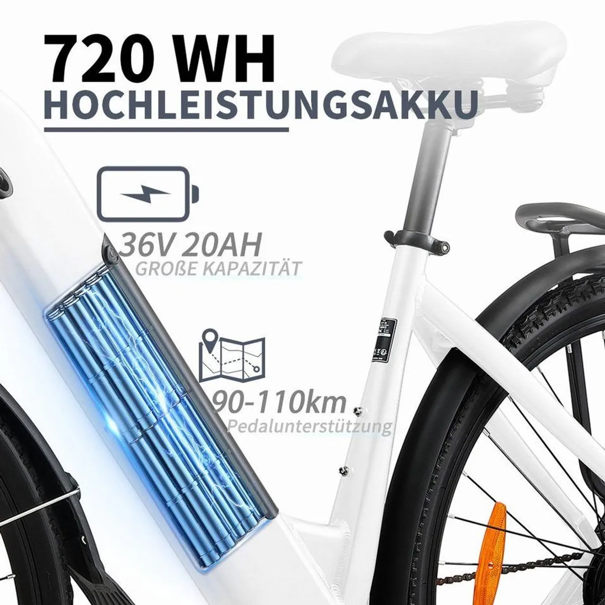 TTGO HZ-28TS E-Bike, 720 Wh Akku, Aluminium-Tiefrahmen, 7-Gang-Schaltung 5