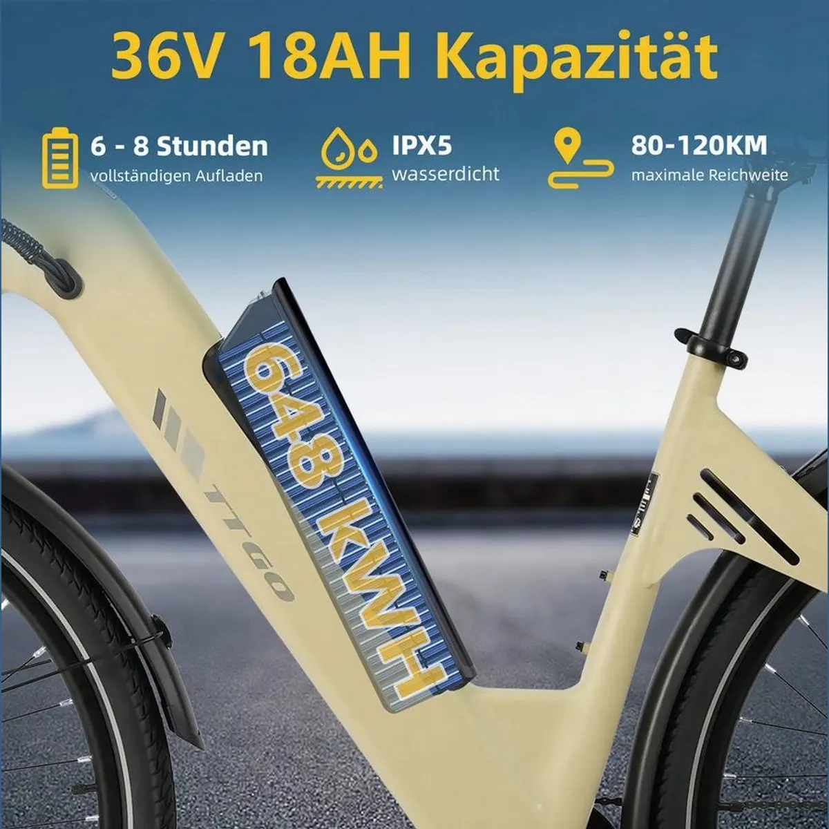 TTGO E-Bike Cityrad 28 Zoll, 120 km Reichweite, 7-Gang Shimano, leicht und robust 4