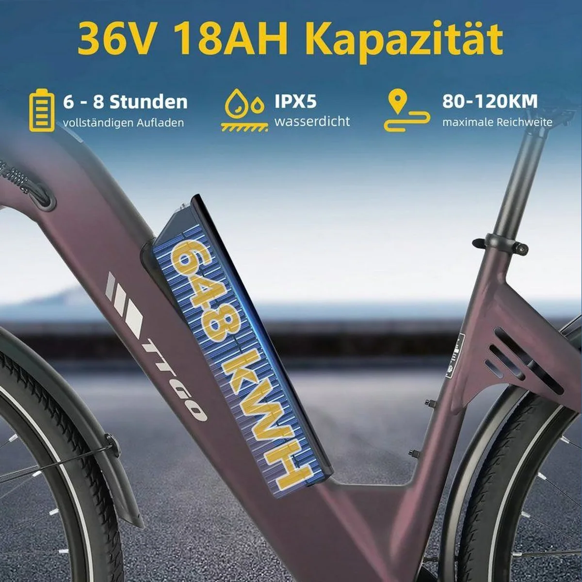 TTGO E-Bike Cityrad 28 Zoll, 120 km Reichweite, 7-Gang Shimano — leicht, robust, vielseitig 4