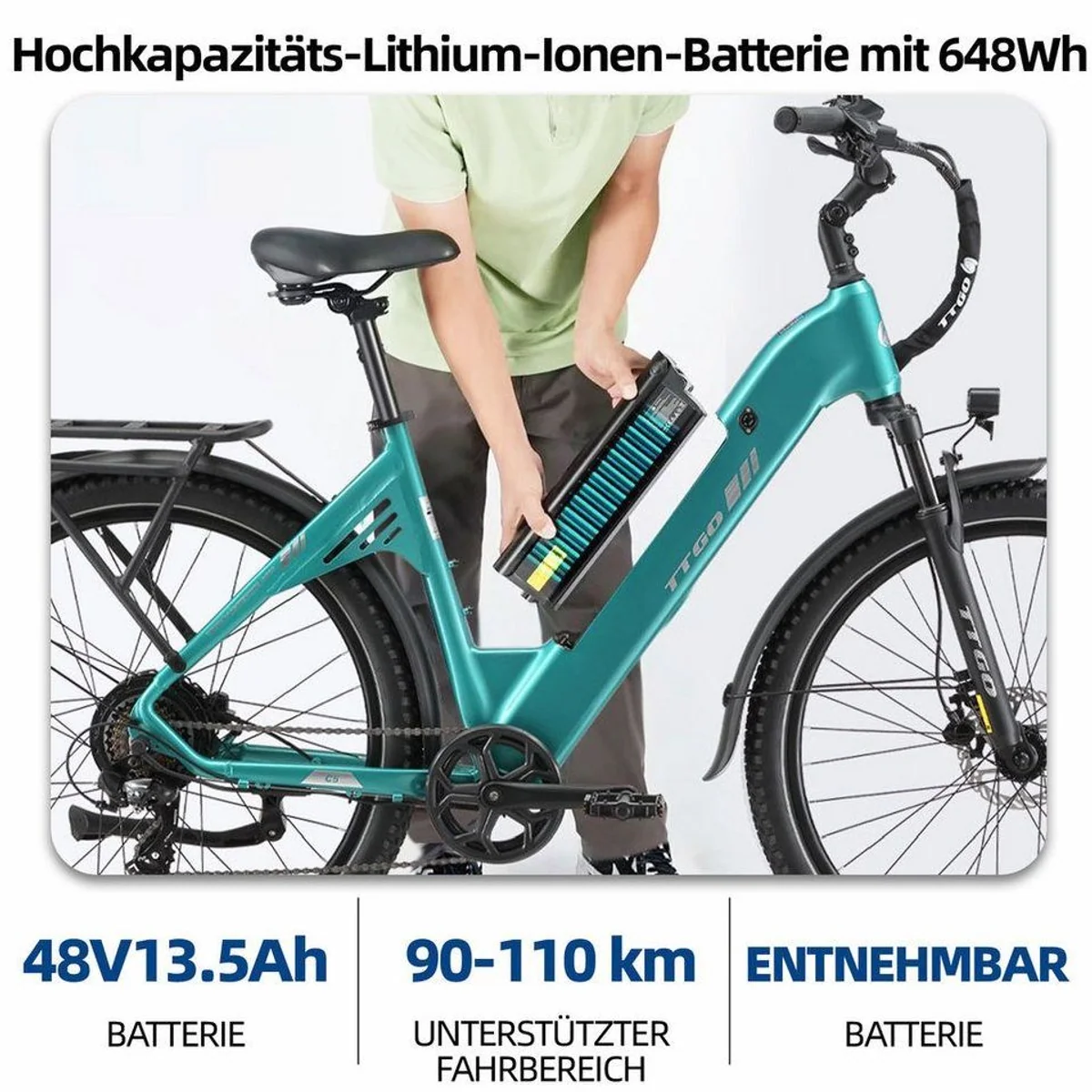 TTGO E-Bike Cityrad 28 Zoll, 110 km Reichweite, 70 Nm Hinterradmotor 3