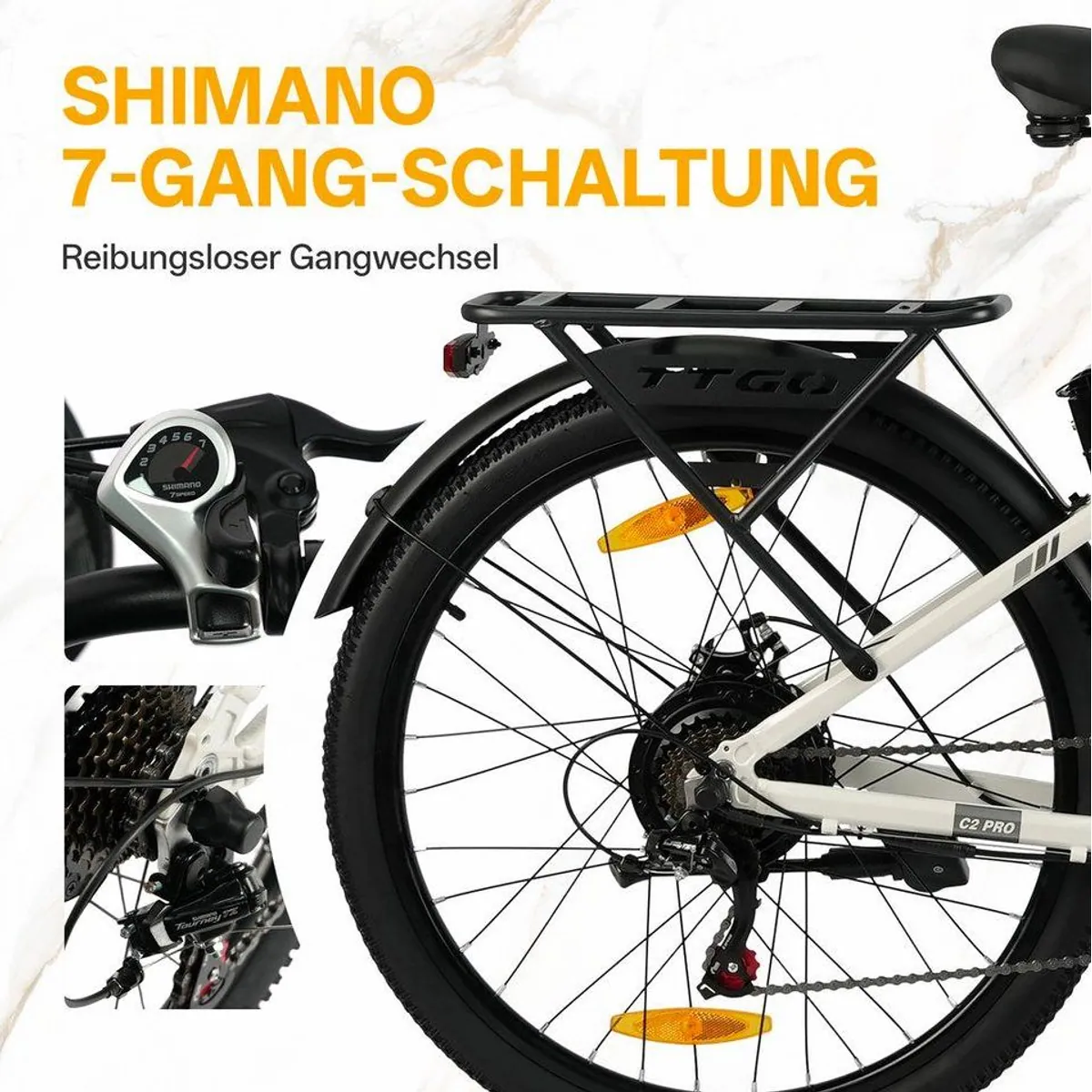 TTGO E-Bike Cityrad 26 Zoll, 80-120 km Reichweite, 7 Gang SHIMANO, komfortabel und robust 4