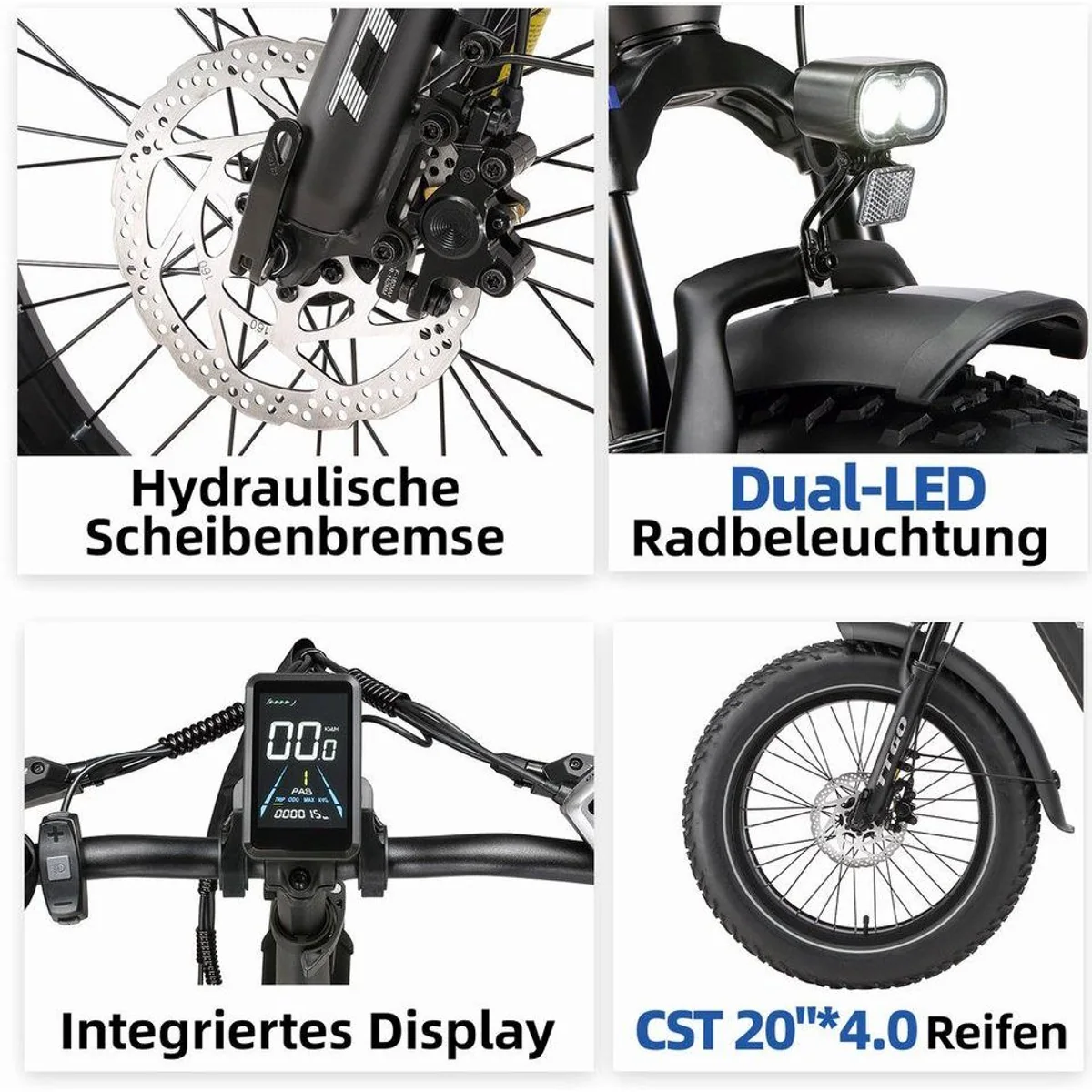 TTGO E-Bike Klapprad 20 Zoll, 70Nm Drehmoment, 864Wh Akku, 7-Gang Shimano 5