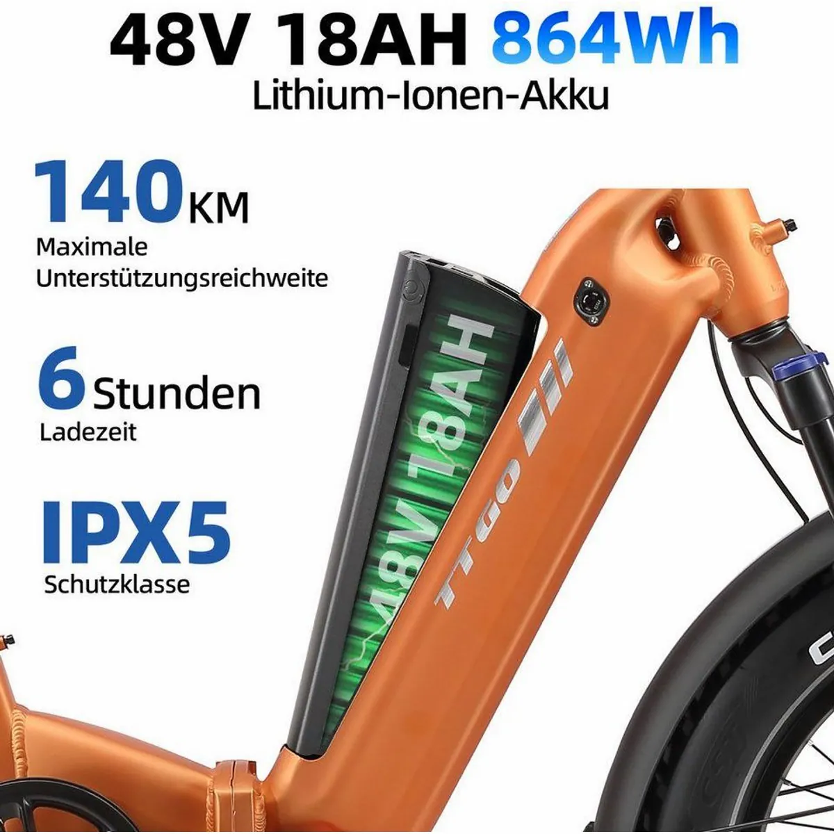 TTGO E-Bike Klapprad 20 Zoll, 70 Nm Drehmoment, 140 km Reichweite 4