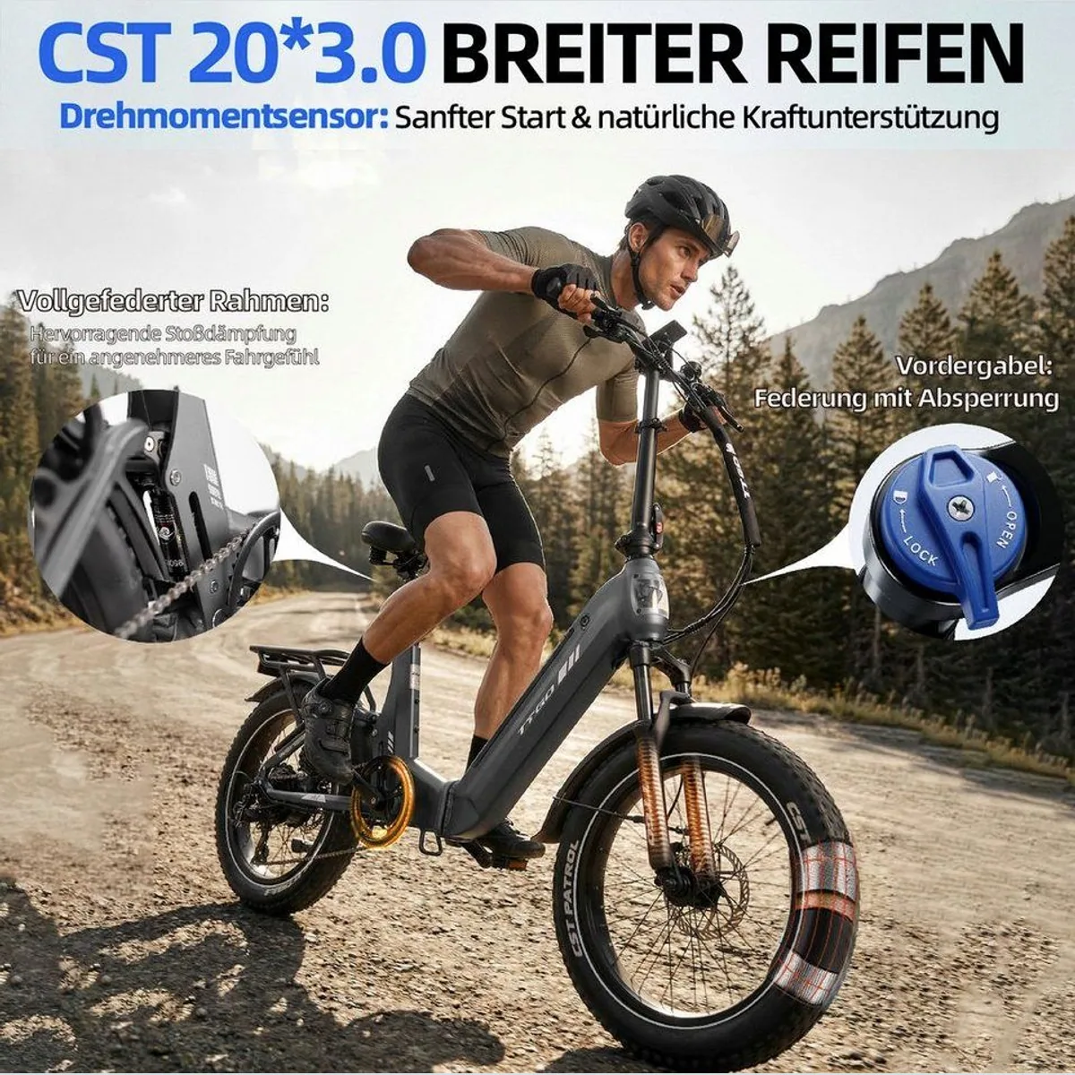 TTGO E-Bike Klapprad 20 Zoll, Vollfederung, 70Nm Drehmoment, 720Wh Akku 3