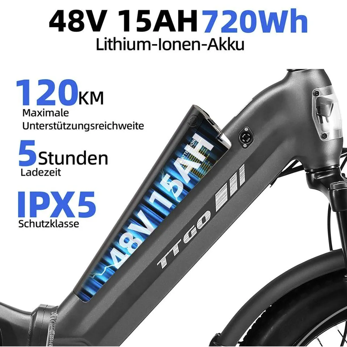 TTGO E-Bike Klapprad 20 Zoll, Vollfederung, 70Nm Drehmoment, 720Wh Akku 5