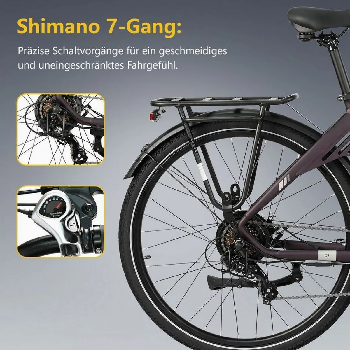 TTGO E-Bike Cityrad 28 Zoll, 150 km Reichweite, 7-Gang Shimano, 25 kg, Heckmotor 2