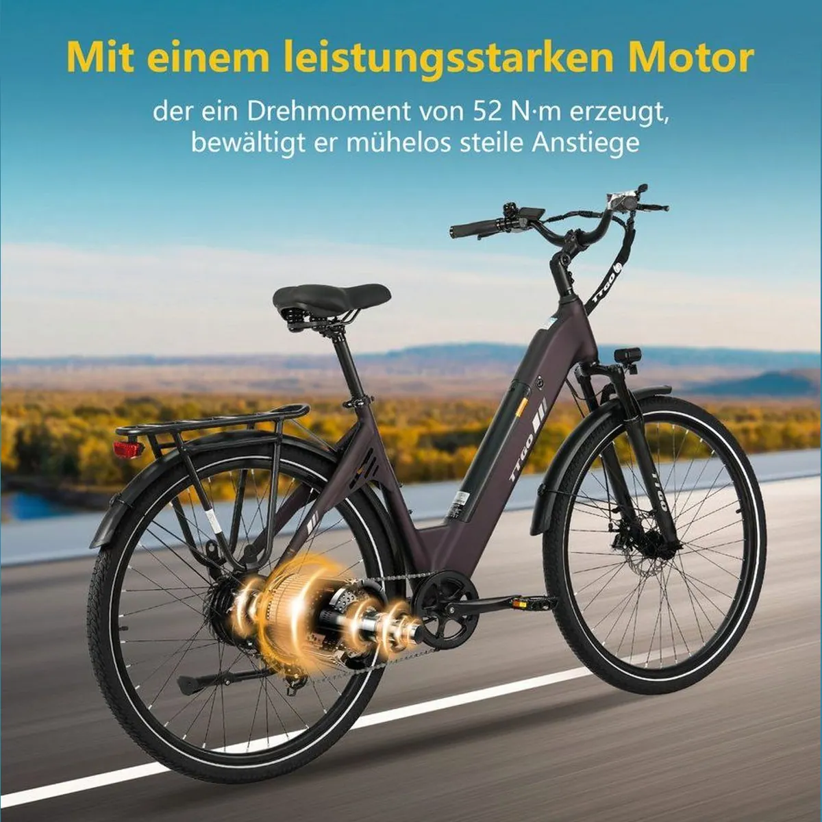 TTGO E-Bike Cityrad 28 Zoll, 150 km Reichweite, 7-Gang Shimano, 25 kg, Heckmotor 4