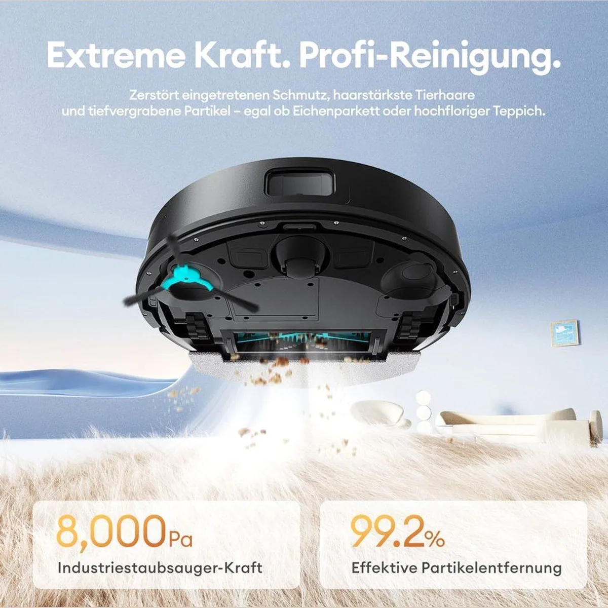 Ultenic T20Pro Nass-Trocken-Saugroboter, 8000 Pa Saugkraft, AI-Hindernisvermeidung, 200 Min Laufzeit 2