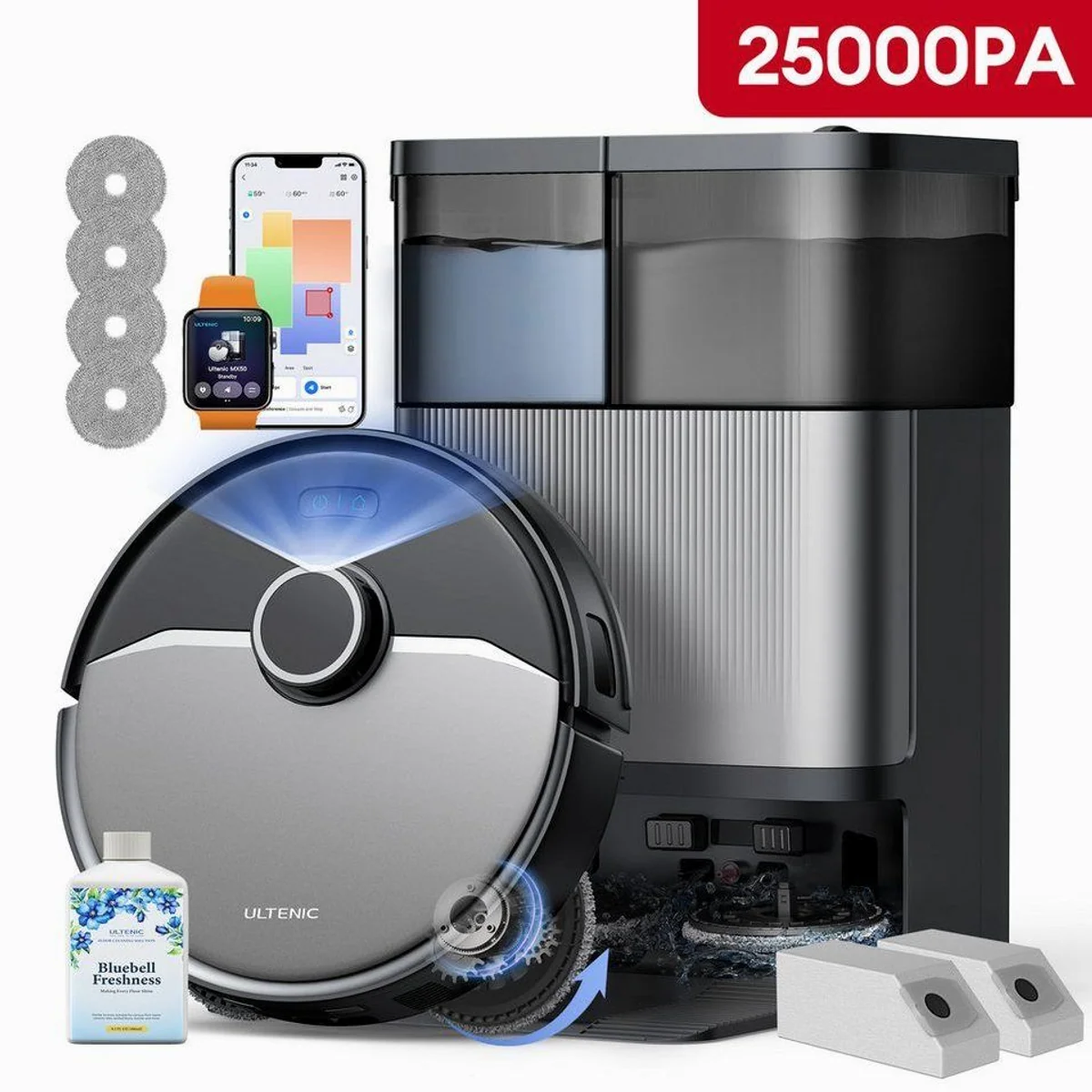 Ultenic MX50 Nass-Trocken-Saugroboter, 25000 Pa Saugleistung, 9-in-1 Automatikstation