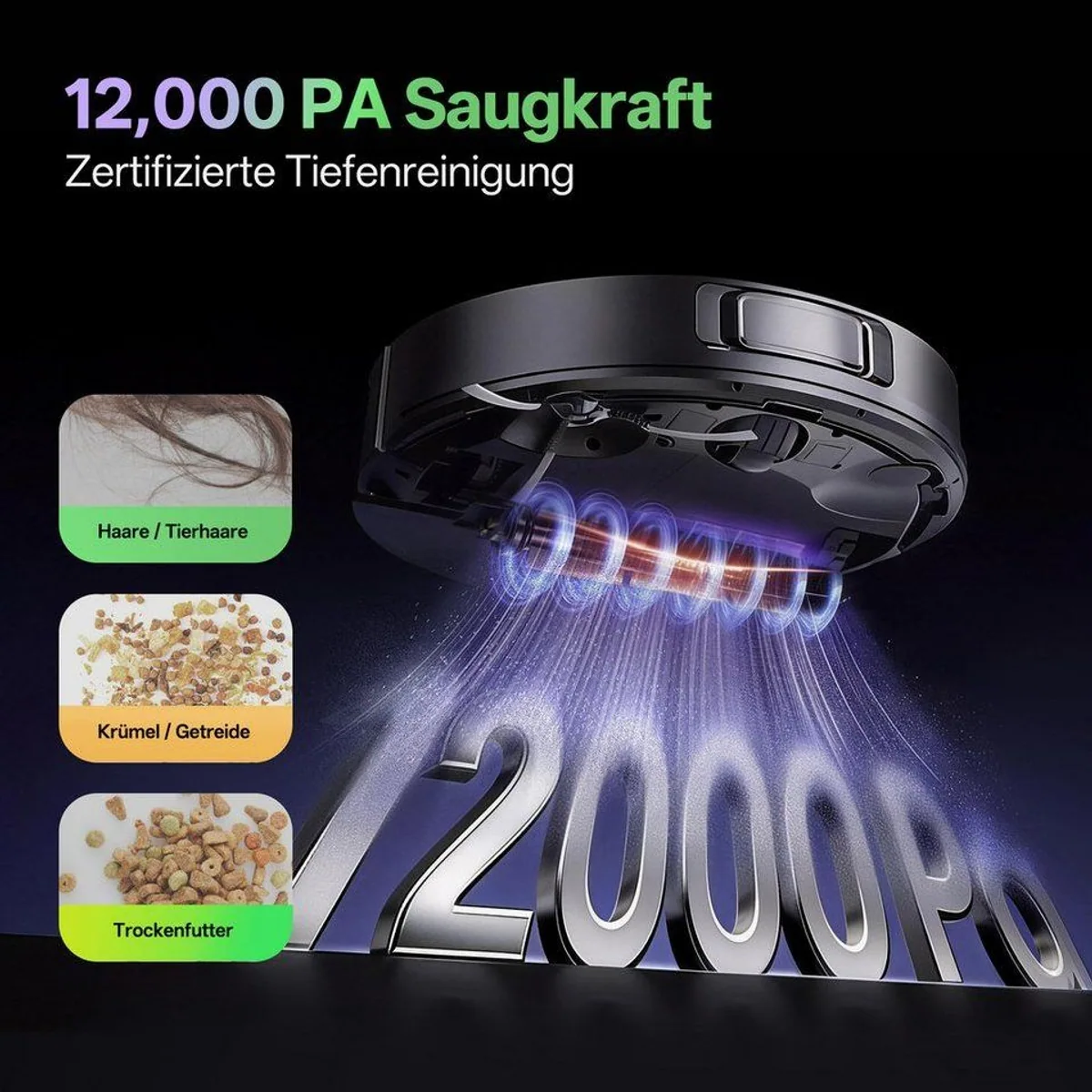Vactidy W15 Saugroboter, 3-in-1 Reinigung, 12.000 Pa Saugkraft, 180 Min Laufzeit 2