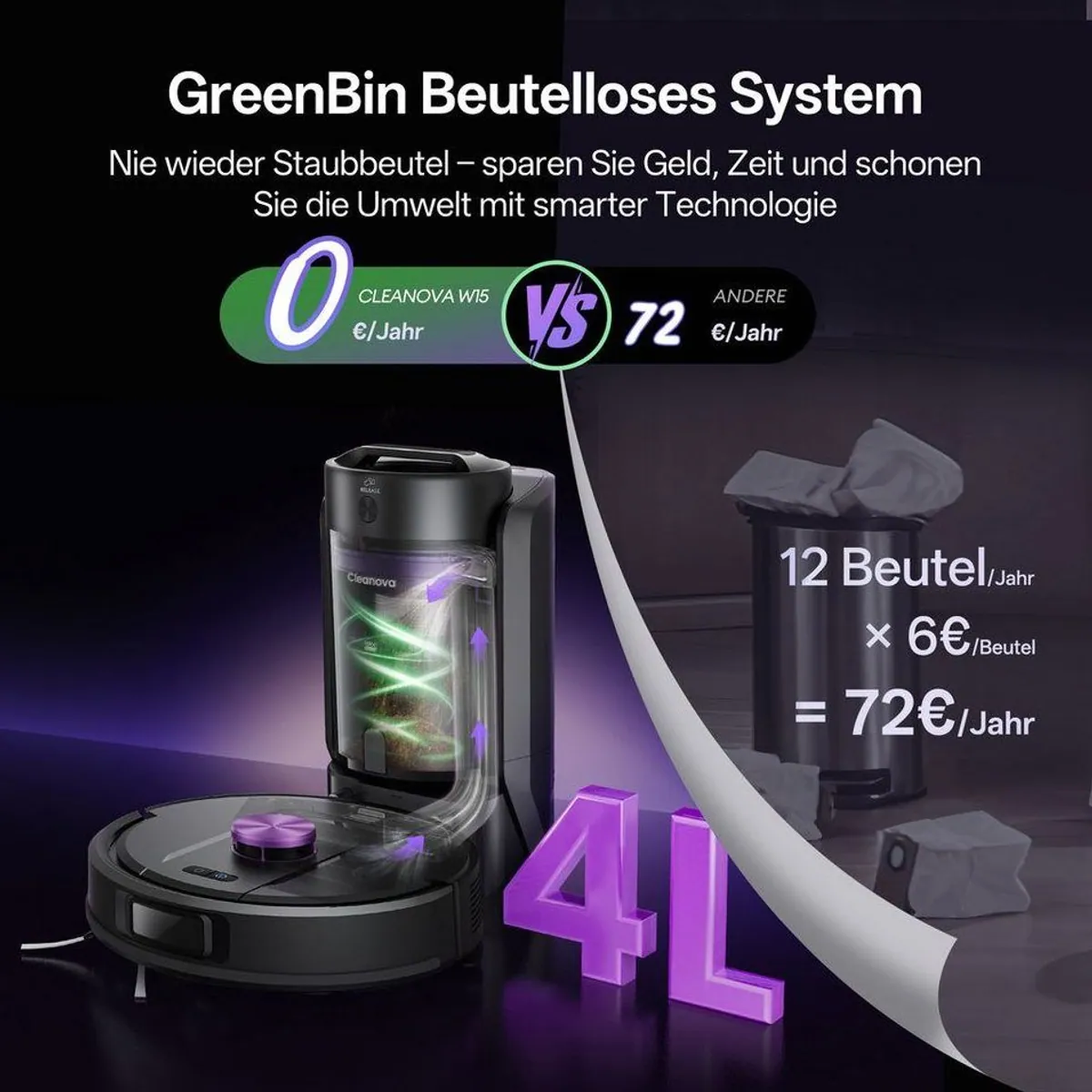 Vactidy W15 Saugroboter, 3-in-1 Reinigung, 12.000 Pa Saugkraft, 180 Min Laufzeit 3