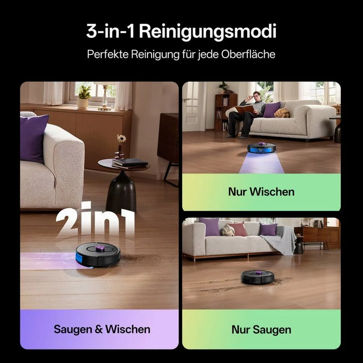 Vactidy W15 Saugroboter, 3-in-1 Reinigung, 12.000 Pa Saugkraft, 180 Min Laufzeit 4