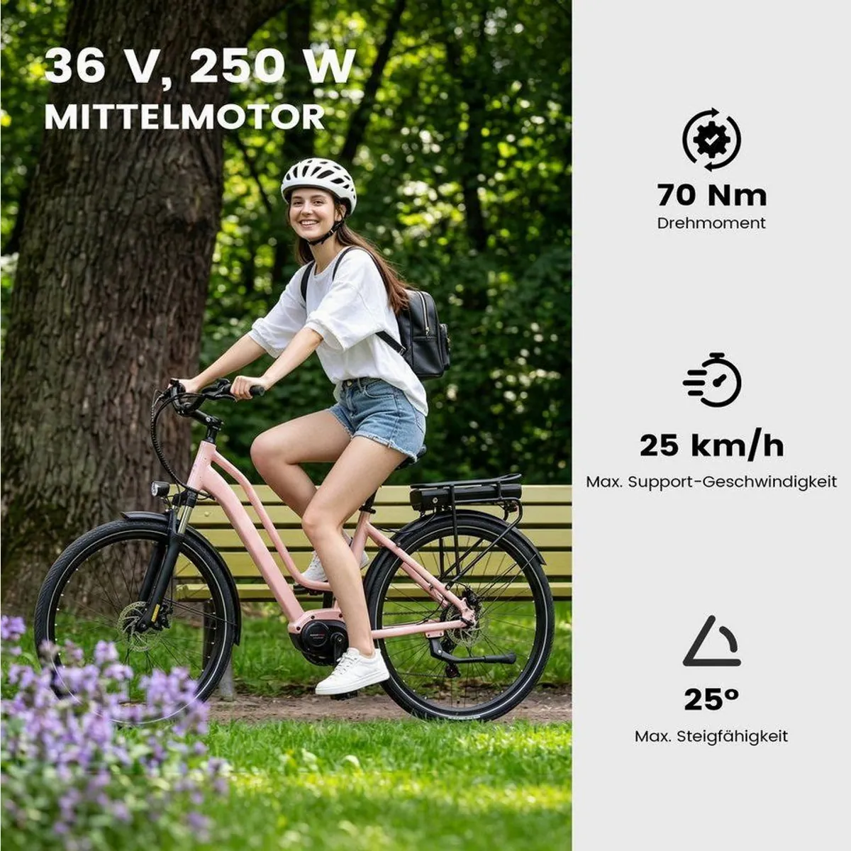 Vankel E-Bike Cityrad, 460,8Wh Akku, Shimano 7-Gang, Lockout-Federgabel 5