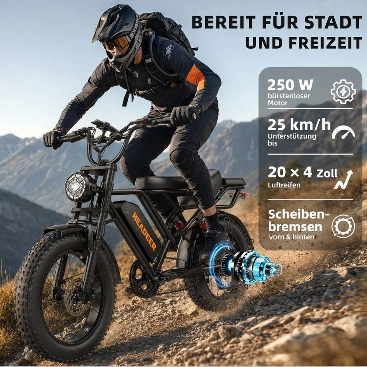 Vankel bk20 E-Fatbike, 250W Motor, 960 Wh Akku, Vollfederung 2