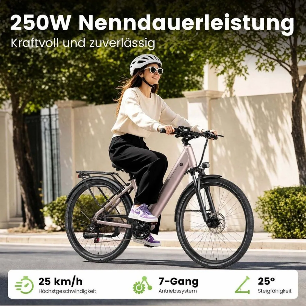 Vankel Lira City-Elektrofahrrad, 250W Motor, 140 km Reichweite, 28" pannensichere Reifen 3