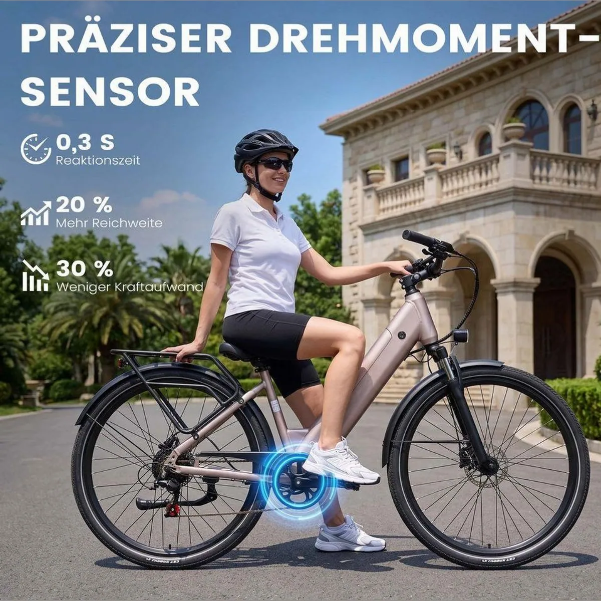 Vankel Lira City-Elektrofahrrad, 250W Motor, 140 km Reichweite, 28" pannensichere Reifen 4