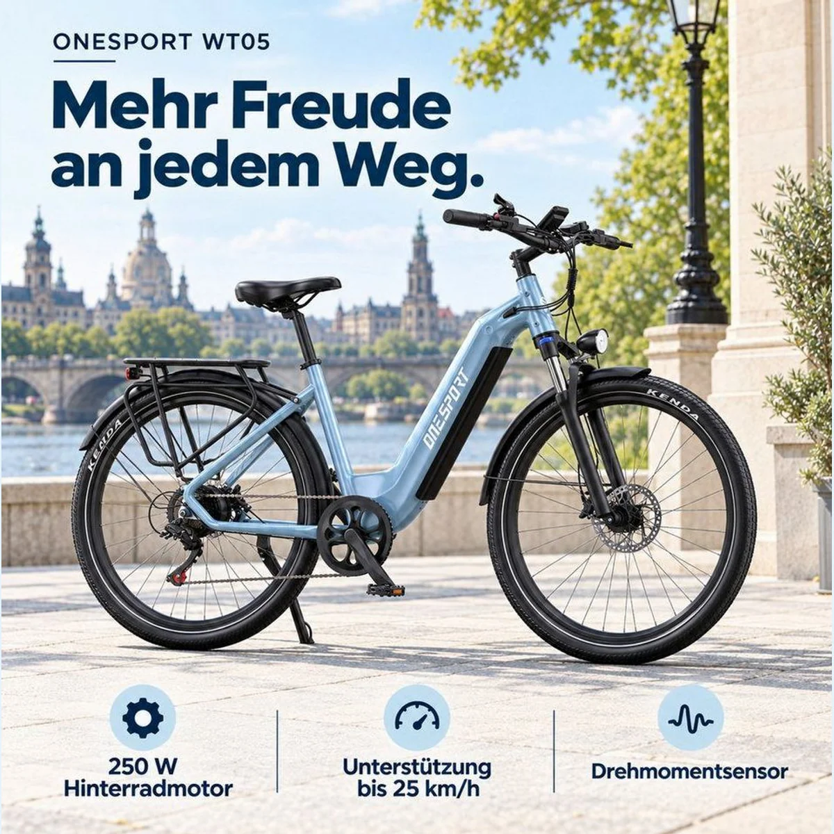 Vankel E-Citybike OT05, 655Wh Akku, 7-Gang Shimano, 250W Heckmotor 3