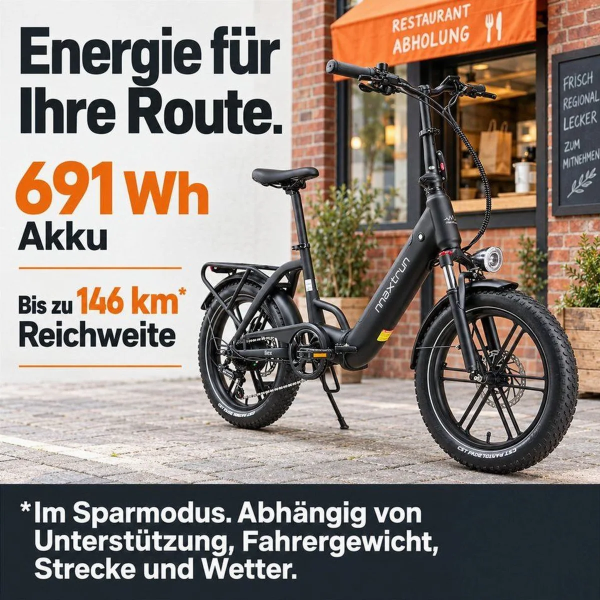 Vankel E-Faltrad 20 Zoll, 250W Motor, 691Wh Akku, klappbar, hydraulische Scheibenbremsen 5