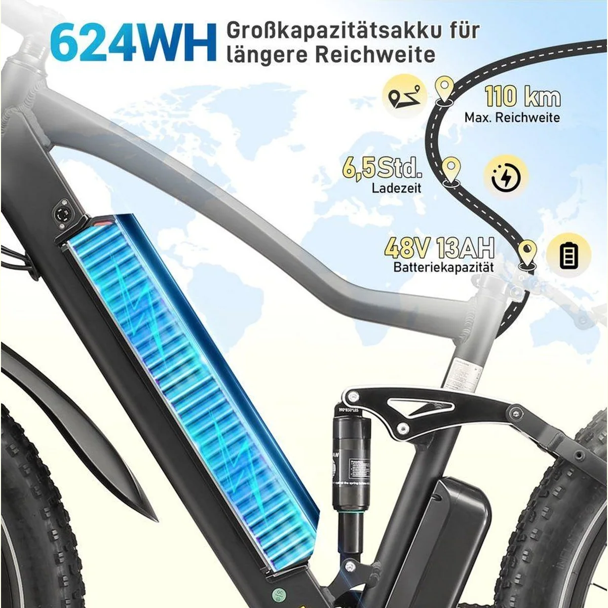 Vankel MX1 E-Fahrrad, 624 Wh Akku, 250W Heckmotor, 100 km Reichweite 4