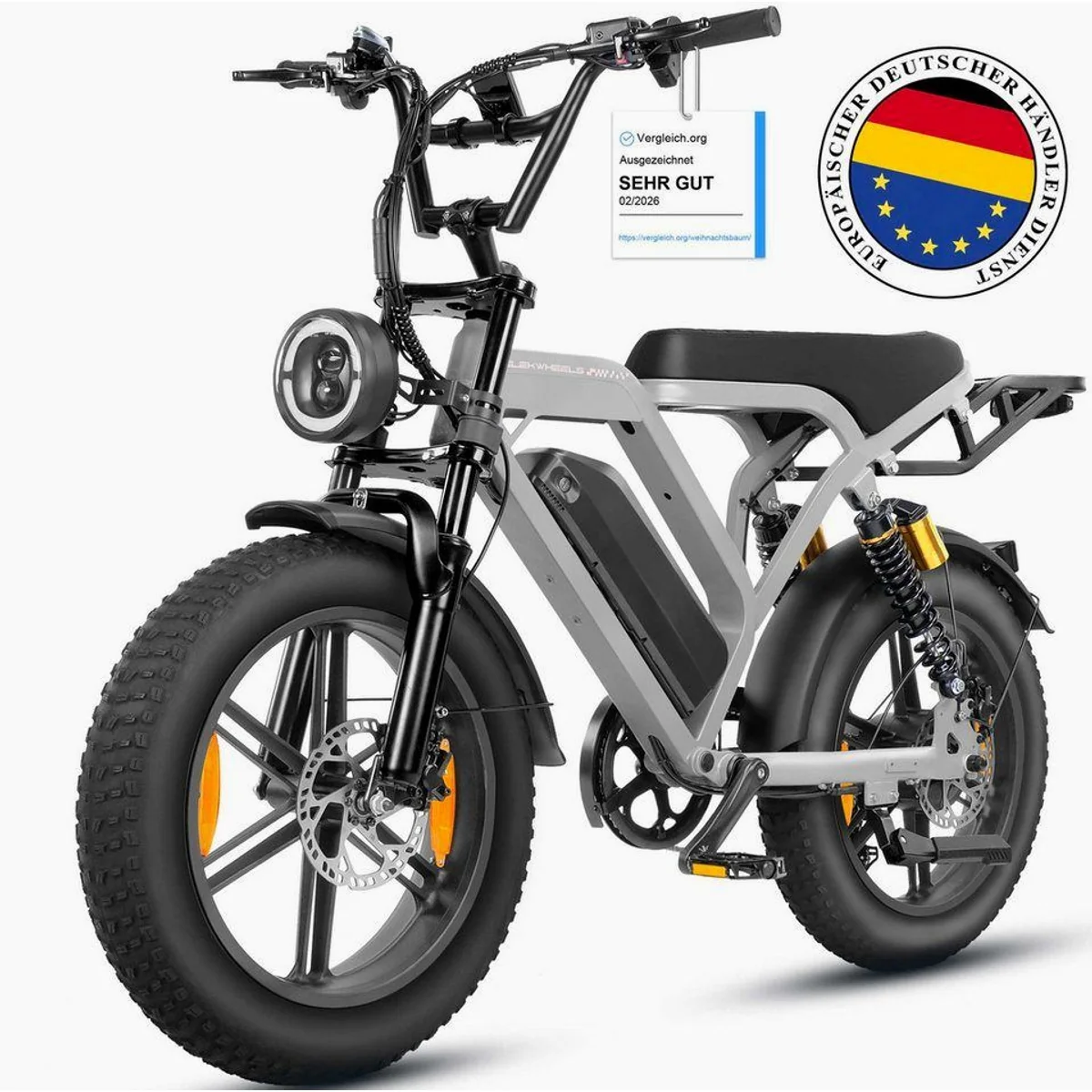 Vankel E-Bike E7-2.0, kraftvoller 250W Motor, bis 108 km Reichweite, 20" Fettreifen