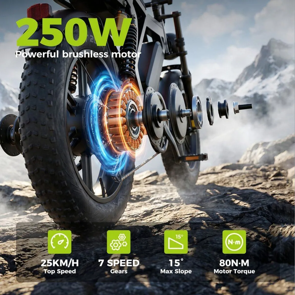 Vankel E-Bike E7-2.0, kraftvoller 250W Motor, bis 108 km Reichweite, 20" Fettreifen 3