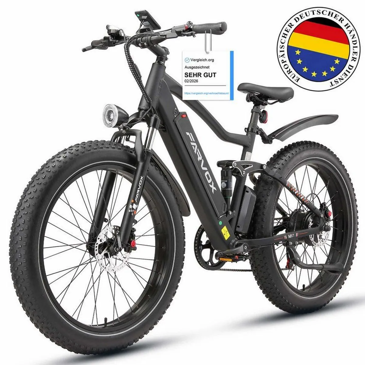 Vankel MX1 E-Bike, 624 Wh Akku, 25 km/h, 7-Gang Shimano — ideal für Pendler und Freizeit
