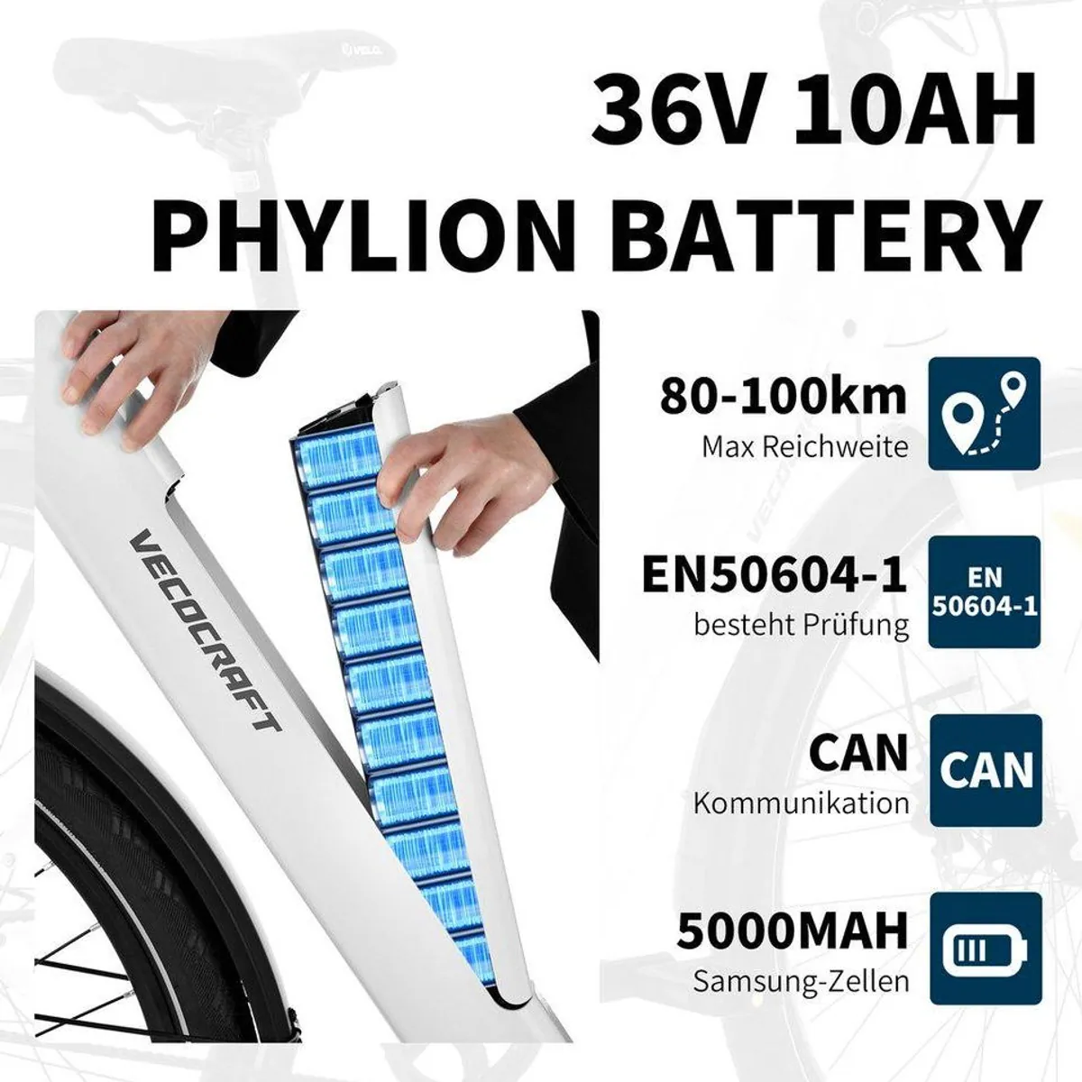 VECOCRAFT LUNA E-Bike, 28 Zoll, Heckmotor, 360 Wh — komfortabel, leistungsstark, wartungsarm 4